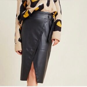 NWT Anthropologie AMADI Black PU Wrap Skirt Size Large